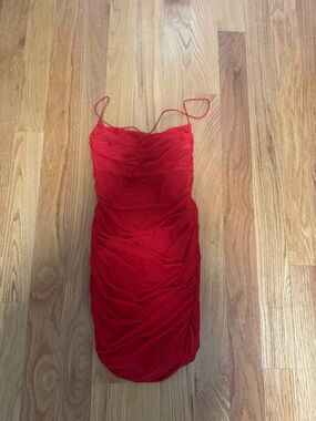 Princess Polly Red Ruched Spaghetti-Strap Mini Dress
